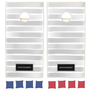 Black Gray Modern Farmhouse Chic Loft Personalized Cornhole Set