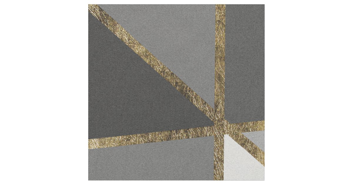 Black & Gray Modern Geo Gold Triangles Fabric | Zazzle