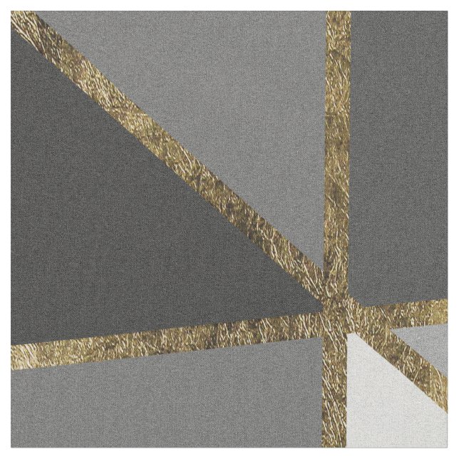 Black & Gray Modern Geo Gold Triangles Fabric (Close Up)
