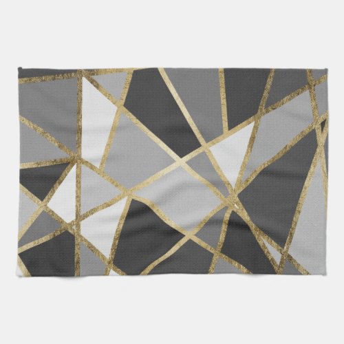 Black  Gray Modern Geo Gold Triangles Kitchen Towel