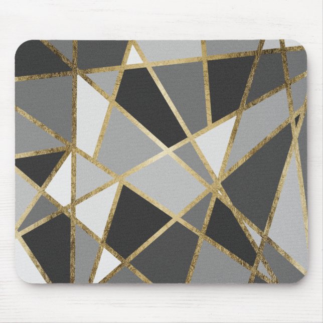 Black & Gray Modern Geo Gold Triangles Mouse Pad (Front)