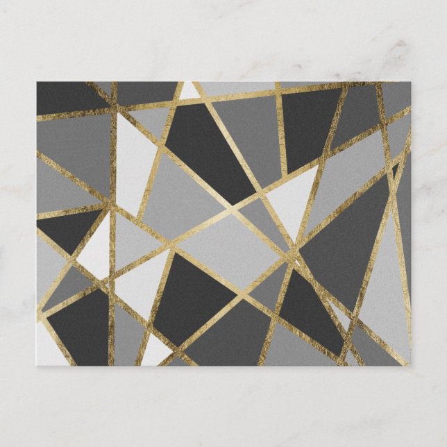 Black & Gray Modern Geo Gold Triangles Postcard (Front)
