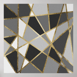 Black & Gray Modern Geo Gold Triangles Poster