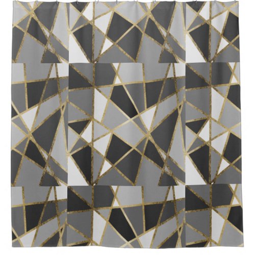 Black  Gray Modern Geo Gold Triangles Shower Curtain