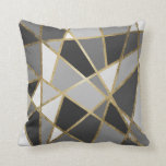 Black &amp; Gray Modern Geo Gold Triangles Throw Pillow