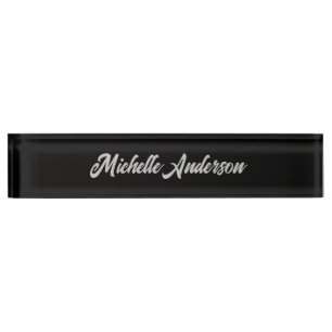 Black Gray Modern Minimalist Handwriting Name Desk Name Plate