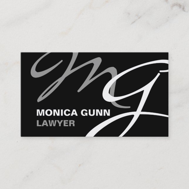 Black Gray Modern Monogram Business Card (Front)