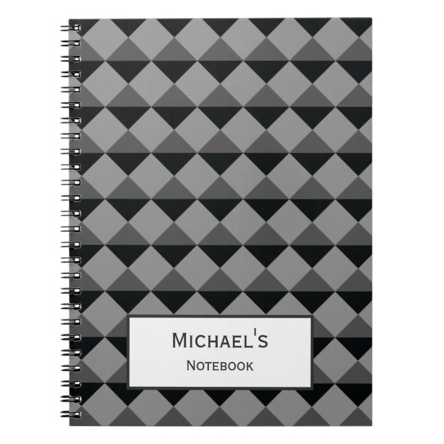 Black Gray Modern Trendy Diamond Triangle Pattern Notebook (Front)