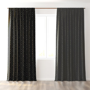 Black Gray Monochromatic Art Deco Pattern Blackout Curtains