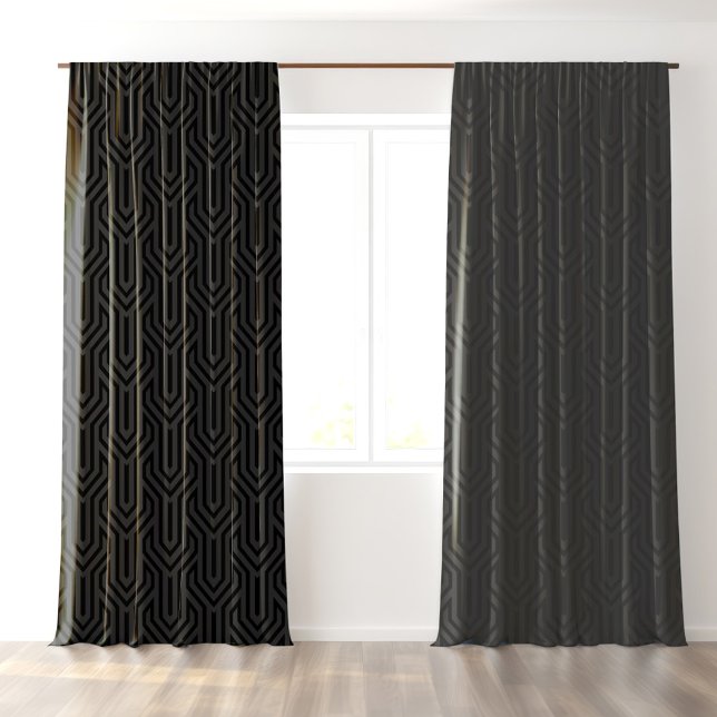 Black Gray Monochromatic Art Deco Pattern Blackout Curtains (Creator Uploaded)