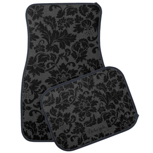 Black  Gray Monochromatic Floral Pattern Car Mat