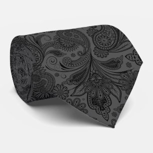Black & Gray Monochromatic Vintage Ornate Paisley Tie