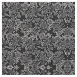 Black Gray Monochrome Watercolor Floral Leaves Fabric
