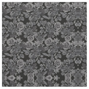 Black Gray Monochrome Watercolor Floral Leaves Fabric