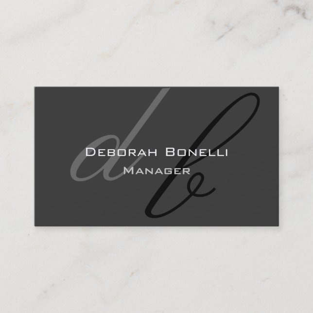 Black Gray Monogram Manager Business Card (Front)