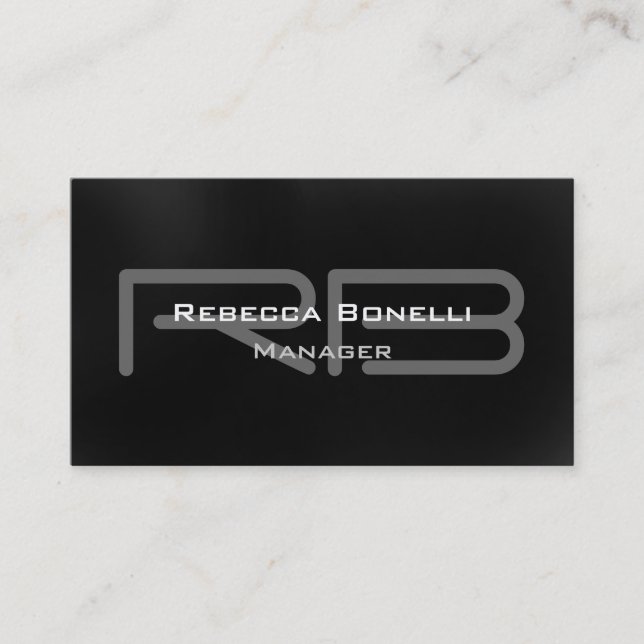 Black Gray Monogram Manager Business Card (Front)