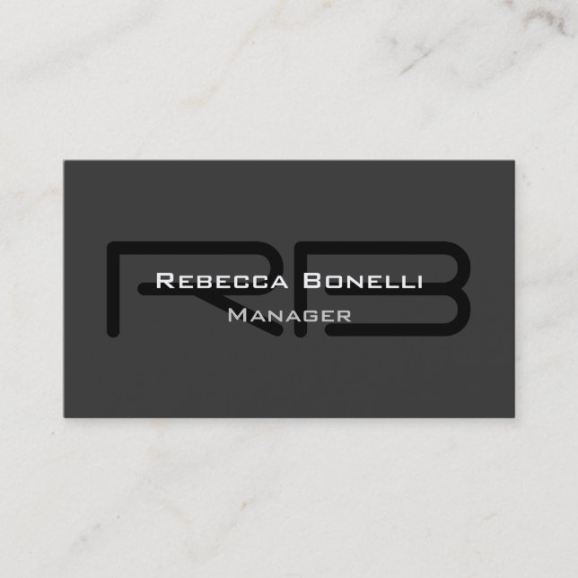 Black Gray Monogram Manager Business Card (Front)