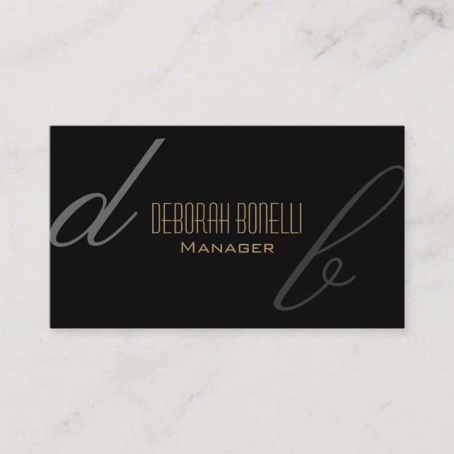 Black Gray Monogram Manager Business Card (Front)