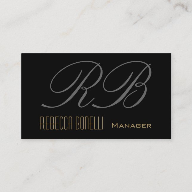 Black Gray Monogram Manager Business Card (Front)