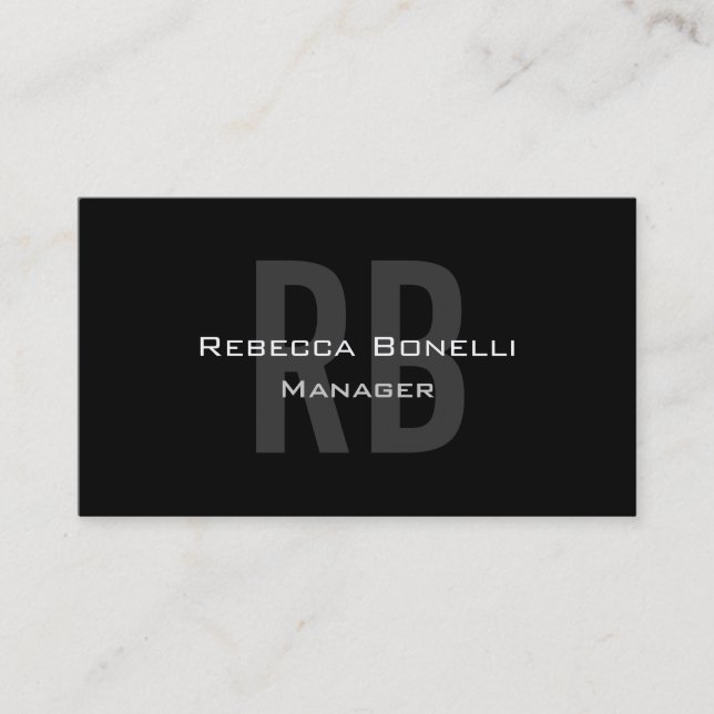 Black Gray Monogram Manager Business Card (Front)