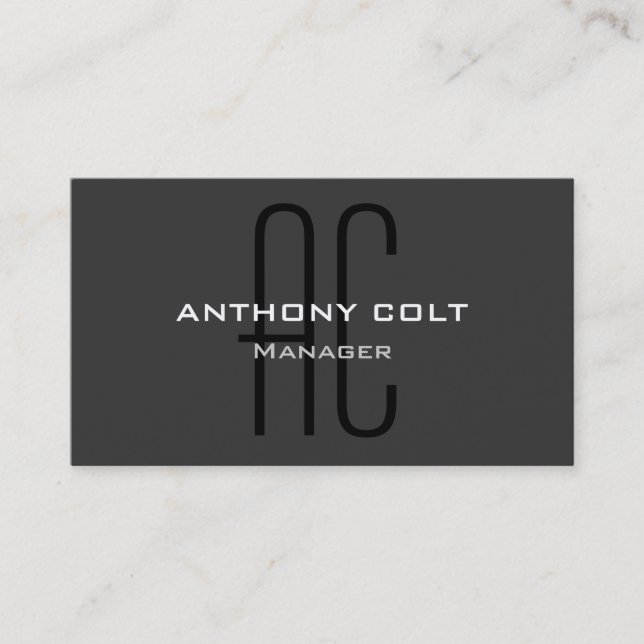 Black Gray Monogram Manager Business Card (Front)