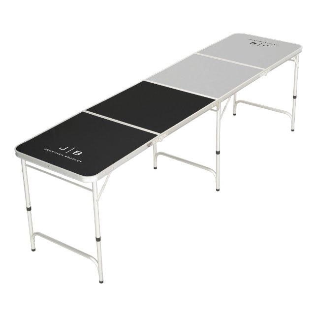 Black Gray Monogram Name  Beer Pong Table (Angled)