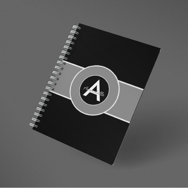 Black Gray Monogram Personalized Notebook (Creator Uploaded)