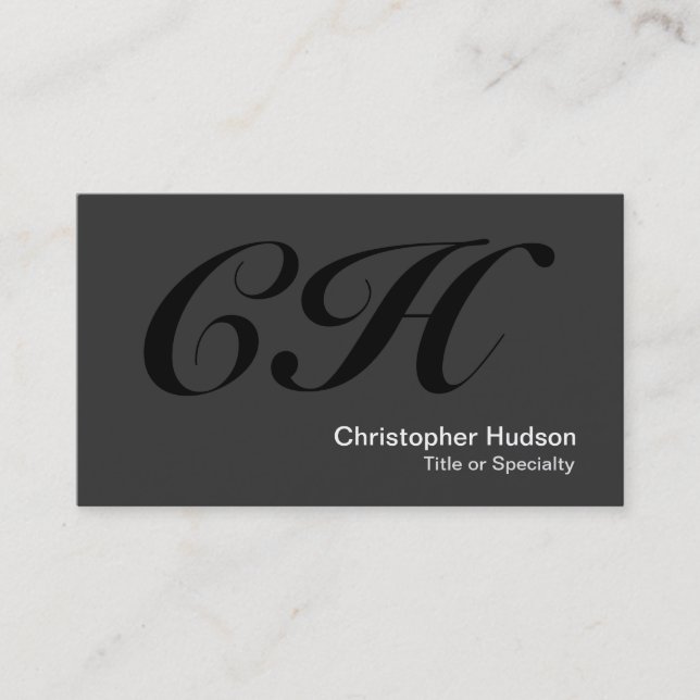 Black Gray Monogram Standard Size Business Card (Front)