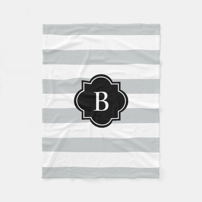 Black & Gray Monogram Stripe | Fleece Blanket (Front)
