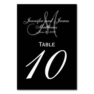 Black Gray Monogram Wedding Table Number Card