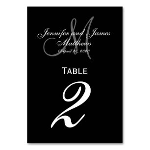 Black Gray Monogram Wedding Table Number Card