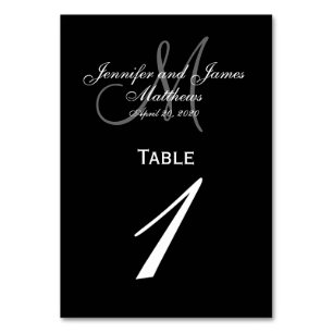 Black Gray Monogram Wedding Table Number Card