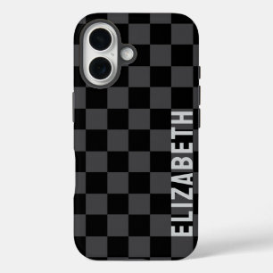 Black Gray Monotone Checkerboard iPhone 16 Case