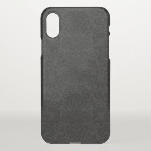 Black & Gray Monotones Floral Damasks Pattern iPhone X Case