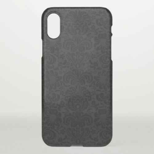 Black  Gray Monotones Floral Damasks Pattern iPhone X Case