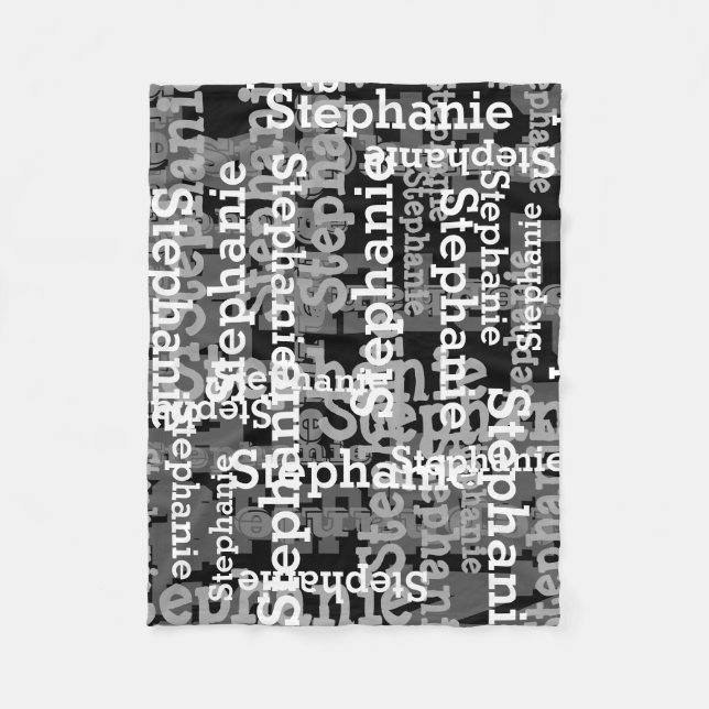 Black/Gray Name Collage Personalized Fleece Blanket (Front)