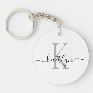 Black Gray Name Initial Monogram Keychain