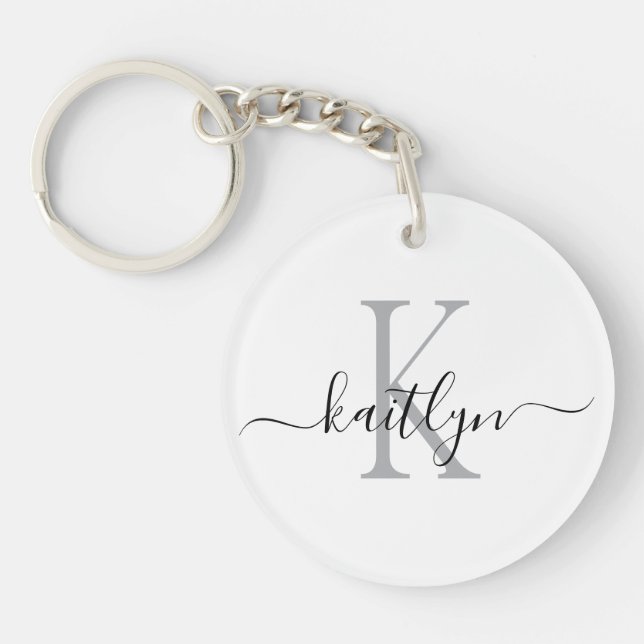 Black Gray Name Initial Monogram Keychain (Front)
