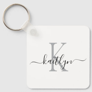 Black Gray Name Initial Monogram Keychain