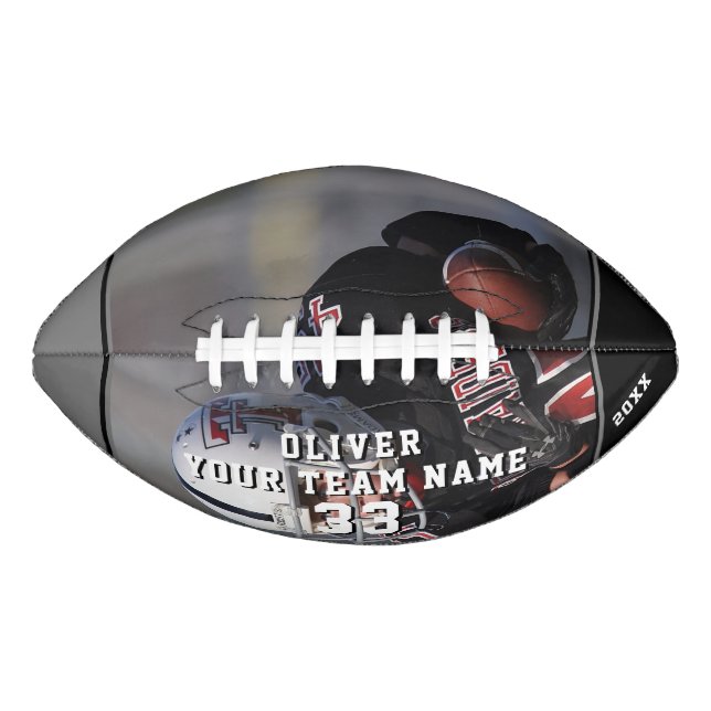 Black Gray Name Number Team Full Photo Football (Front)