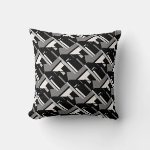 Black Gray Off-white Diagonal Large Art Tiles Throw Pillow