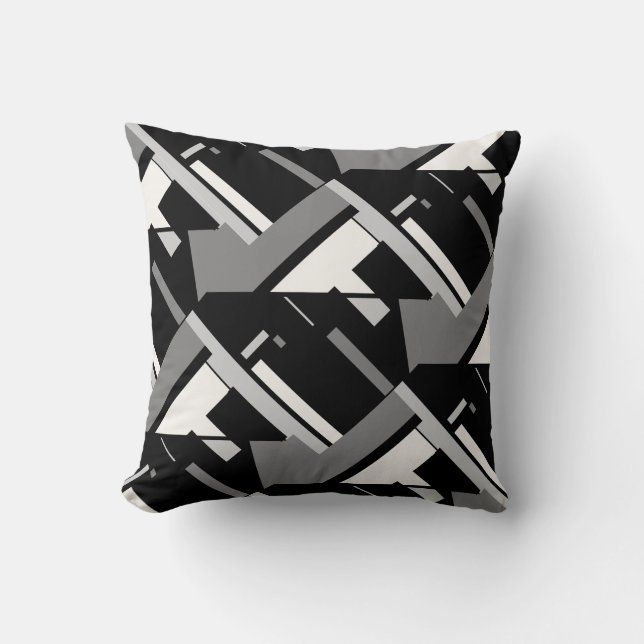 Black Gray Off-white Tiled Diagonal Abstract Art Throw Pillow (Front)