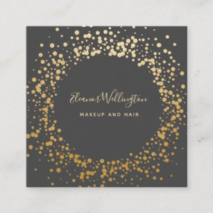 Black Gray Ombre Gold Confetti Dots Creative  Square Business Card