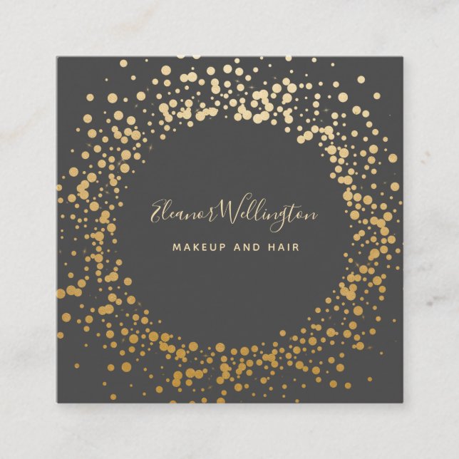 Black Gray Ombre Gold Confetti Dots Creative  Square Business Card (Front)