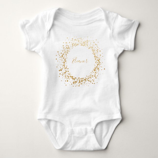 Black Gray Ombre Gold Confetti Dots Personalized Baby Bodysuit (Front)