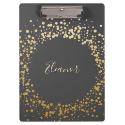 Black Gray Ombre Gold Confetti Dots Personalized   Clipboard
