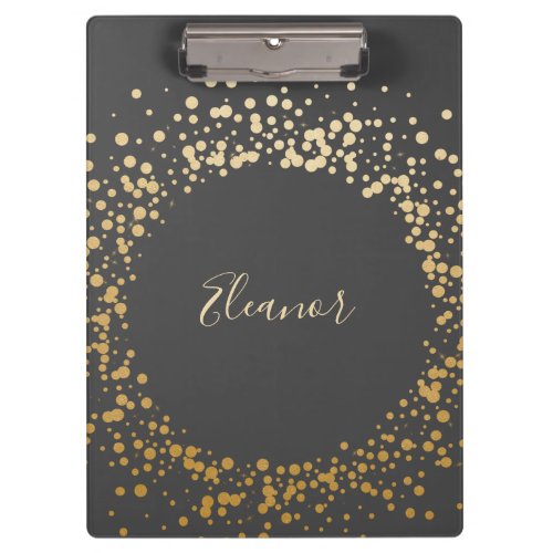 Black Gray Ombre Gold Confetti Dots Personalized   Clipboard