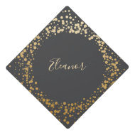 Black Gray Ombre Gold Confetti Dots Personalized Graduation Cap Topper
