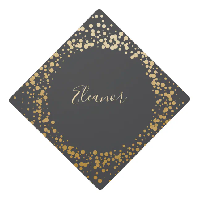 Black Gray Ombre Gold Confetti Dots Personalized Graduation Cap Topper ...