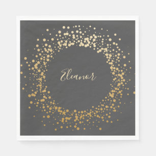 Black Gray Ombre Gold Confetti Dots Personalized Napkins